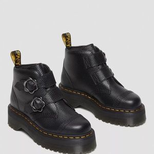 DEVON FLOWER BUCKLE LEATHER PLATFORM BOOTS